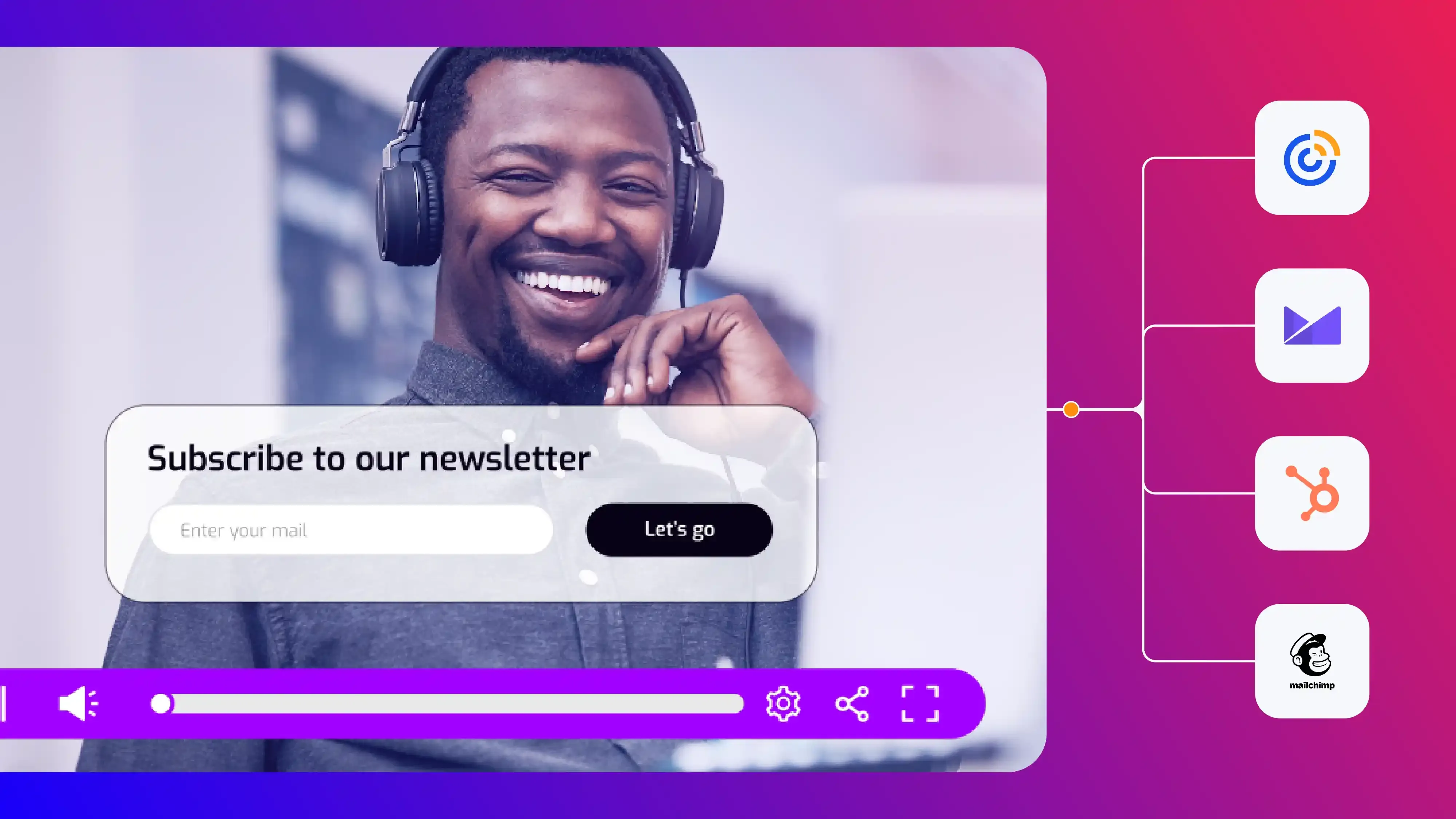 A video with a branch of icons next to it representing different video hosting features.